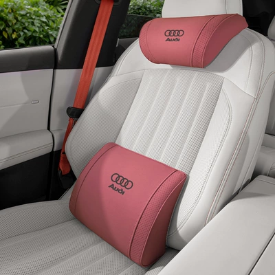 Headrest – and Cushion - small-k-velvet-volcano-red-audi-headrest-lumbar-support-set