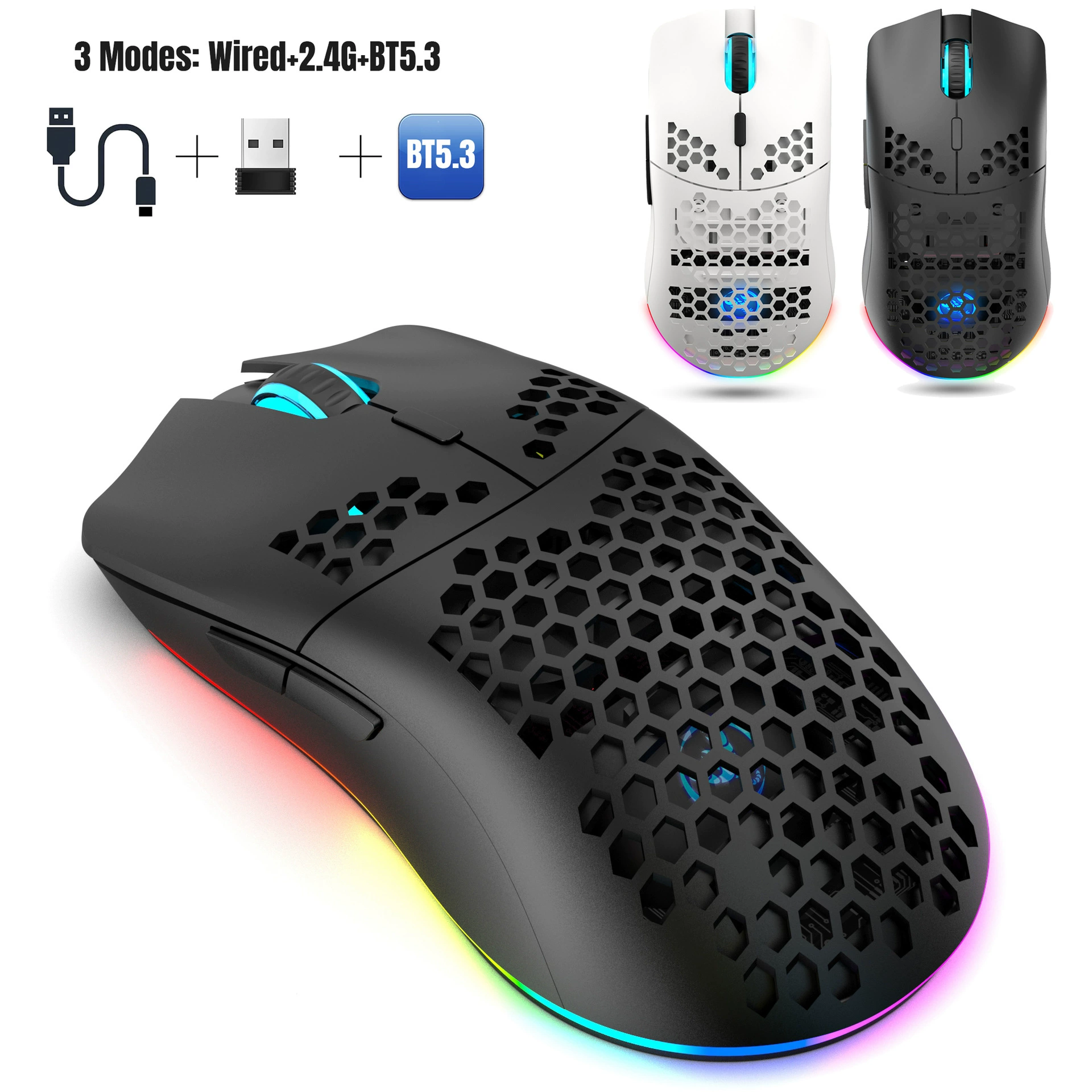 New Three Model Wireless Mouse 2.4g/Wired /BT5.3 Cave Mouse 3600DPI Staying Game Mouse Spot