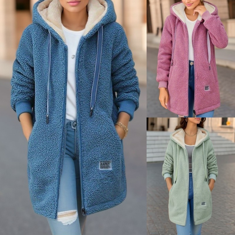 Fleece-Lined Thickened Mid-Length Lamb Wool Sweatshirt for Women, Cross-Border 2026 New Autumn and Winter Embroidered Letter Zipper Jacket