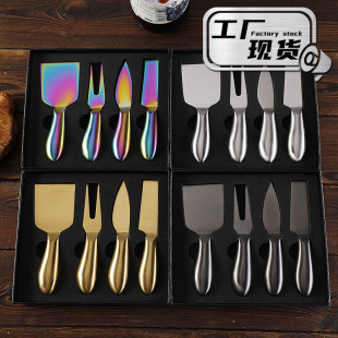 Cross-border in stock hollow handle cheese knife 4-piece gift box suit stainless steel cheese knife western knife and fork