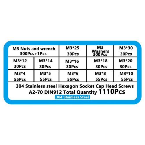 1110PCSM3 Series Stainless Steel 304 Cylindrical Head Hexagon Screw Trim Pad Nut Combination Set