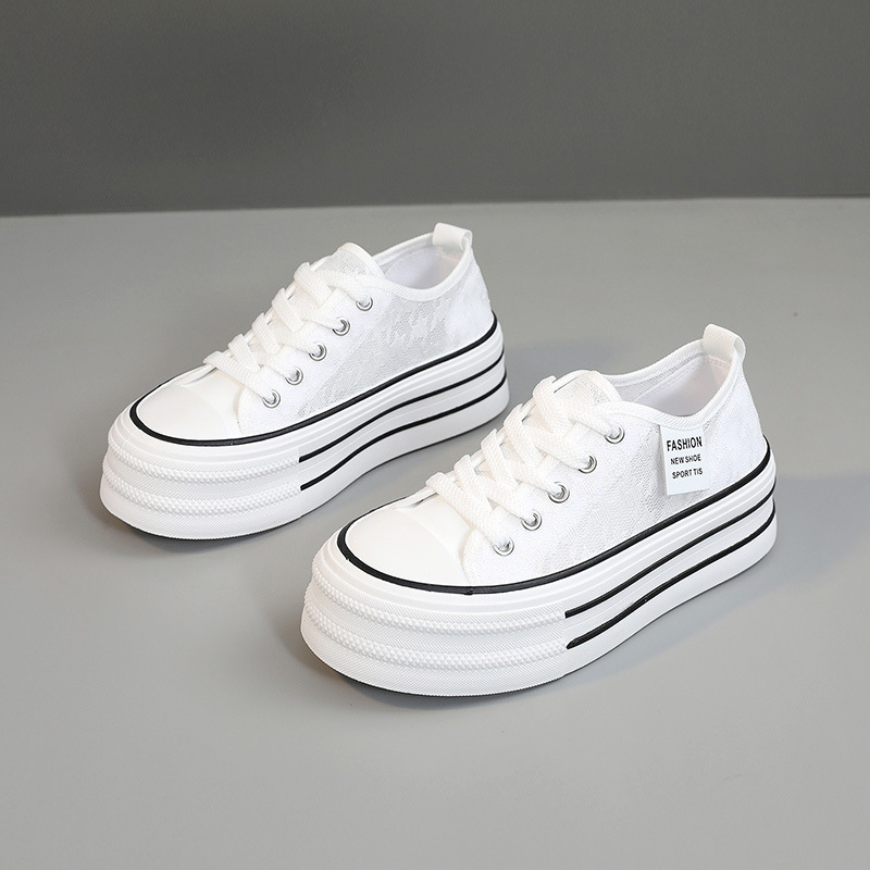 Kt291 Weiße Sneaker mit dicker Sohle – Neue Sommerschuhe aus atmungsaktivem Mesh für kleine Frauen (Größenvergrößerung)_voghion.com
