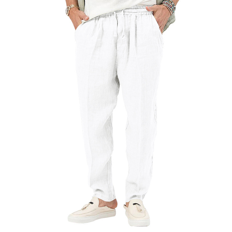 2024 Summer New Thin Men's Fashion Large Solid Casual Drawstring Cotton Hemp Pants_voghion.com