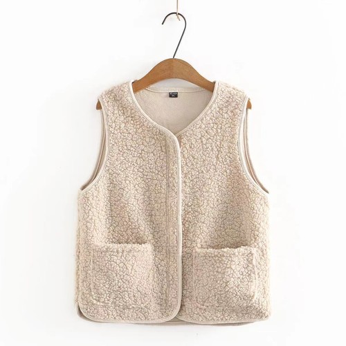 New Spring and Autumn Season Granulated Fleece Vest, Granulated Fleece Padded Vest for Women, Coat-style Backless Fleece Vest with Leather and Fleece Combination