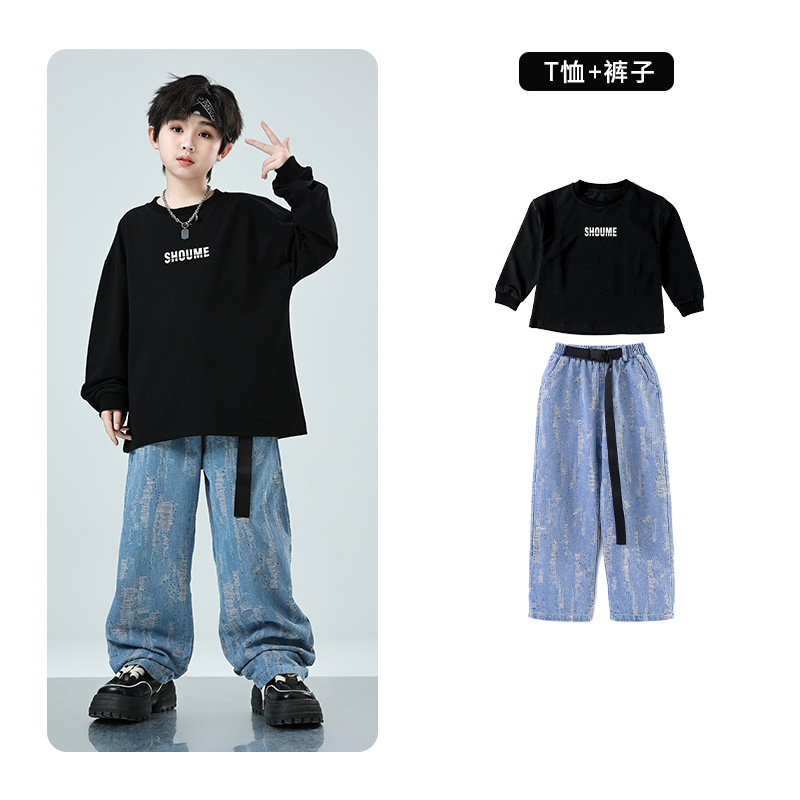 子供の街のダンスの公演服の男女の子供のカウボーイのスーツのジャズのダンスのhiphopの舞台のショーのファッションの服の長袖