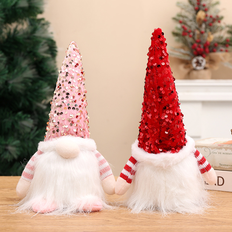 Novos suprimentos decorativos de natal venda quente chapéus de lantejoulas transfronteiriços bonecas sem rosto ornamentos de presente tecidos de desenhos animados