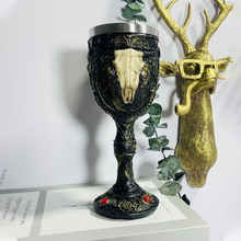 跨境骷颅头酒杯树脂不锈钢咖啡杯创意3D立体狼头高脚杯装饰杯摆件