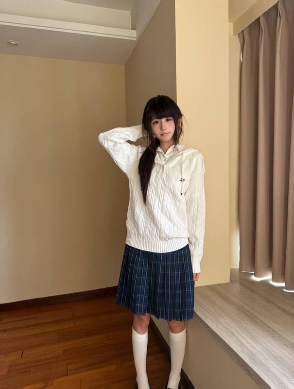 大码麻花套头毛衣JK外套女秋冬季学院风制服校供感长袖针织上衣|undefined