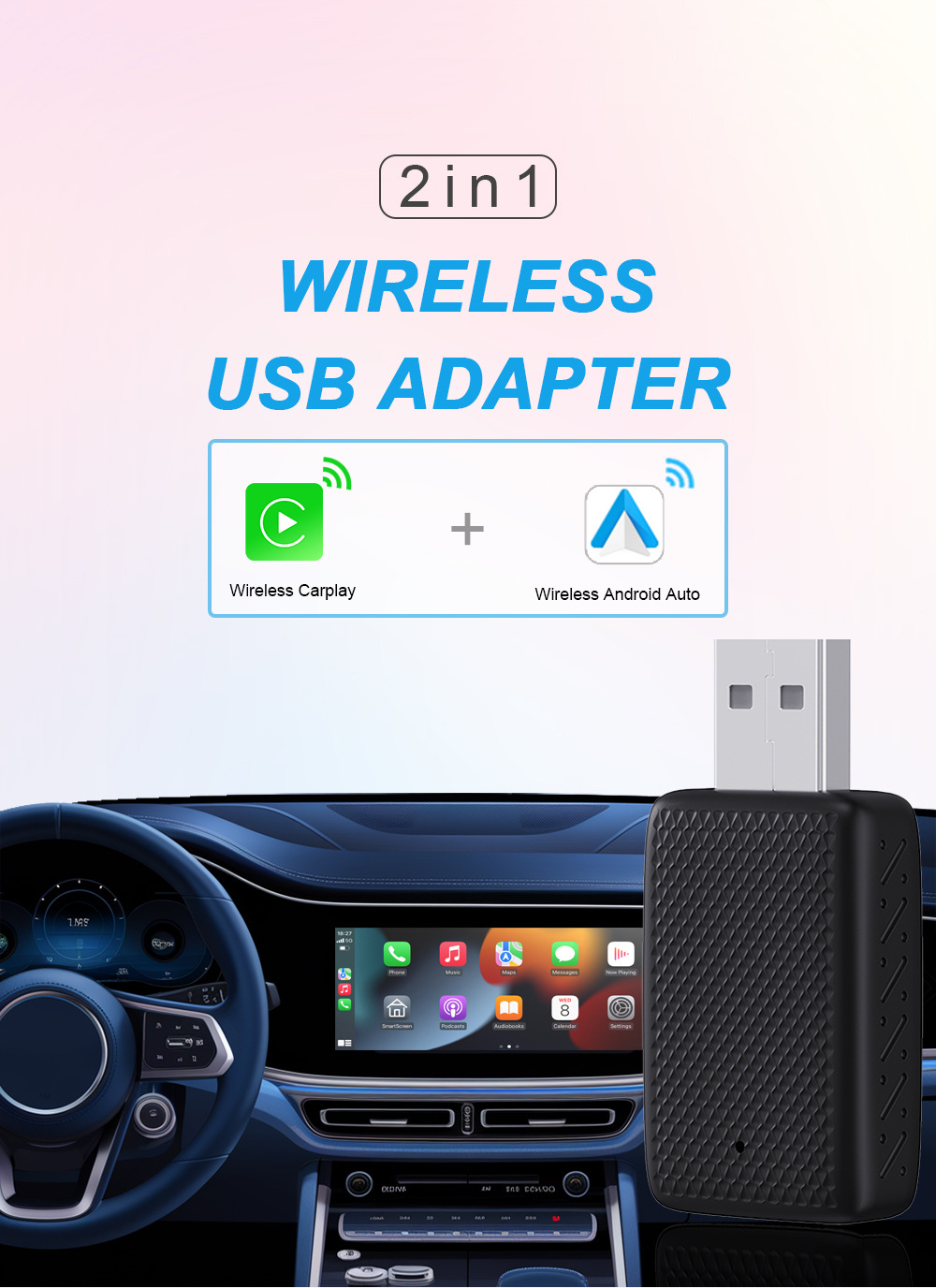 Cross-border hot-selling wired to wireless carplay box upgrade Android smart car interconnection module car