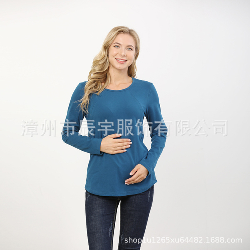 2025 春と秋のラウンドネックサイドオープン授乳服お出かけおしゃれホットマママタニティ長袖 Tシャツ授乳服大きいサイズ S-3XL|undefined