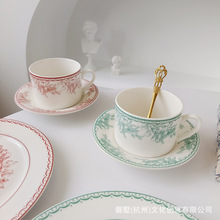 法式中古风铃兰花朵陶瓷咖啡杯碟下午茶套装高轻奢英式风西餐盘子