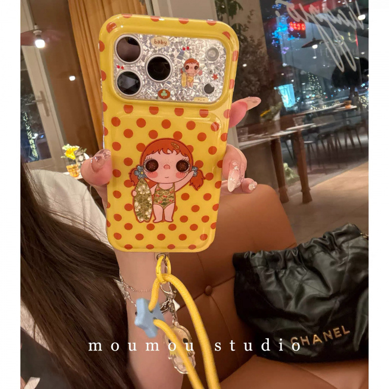 Cute Polka Dot Surfing Jade Chain Suitable for iPhone 17 Pro Max Apple 16 Phone Case 15 New Model 14 for Women Cute Polka Dot Surfing Jade Chain Suitable for iPhone 17 Pro Max Apple 16 Phone Case 15 New Model 14 for Women