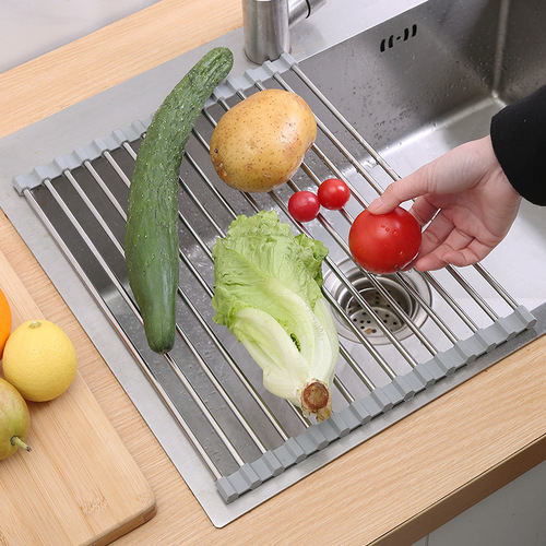 Sink dish drain rack kitchen foldable stainless steel storage rack telescopic washing fruit and vegetable drain rack