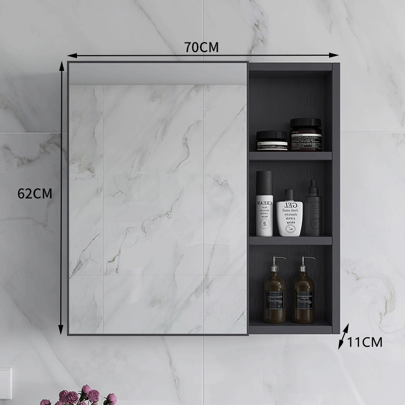 Armario de espejo de baño de lujo ligero simple con estante de almacenamiento espejo de baño caja de espejo de baño almacenamiento montado en la pared de fibra de carbono