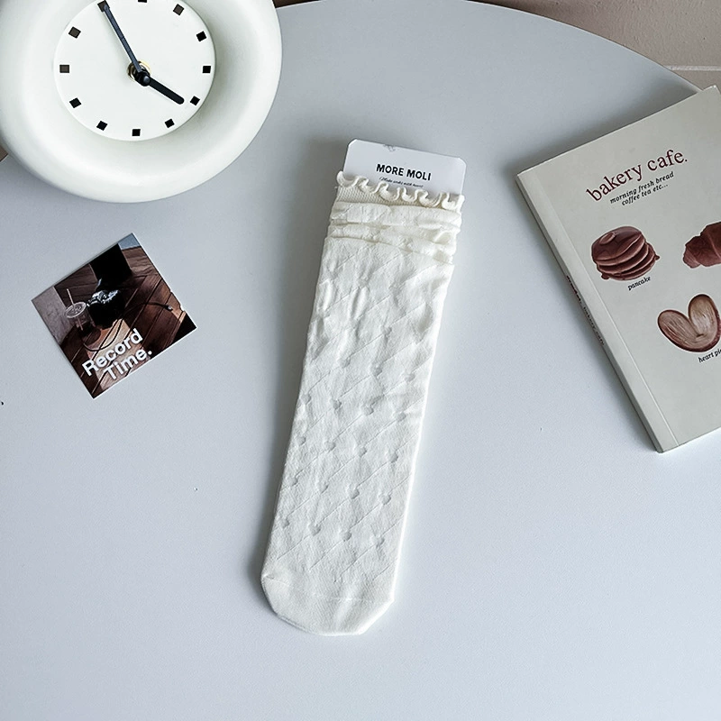 White summer thin breathable knee socks, mid-length
