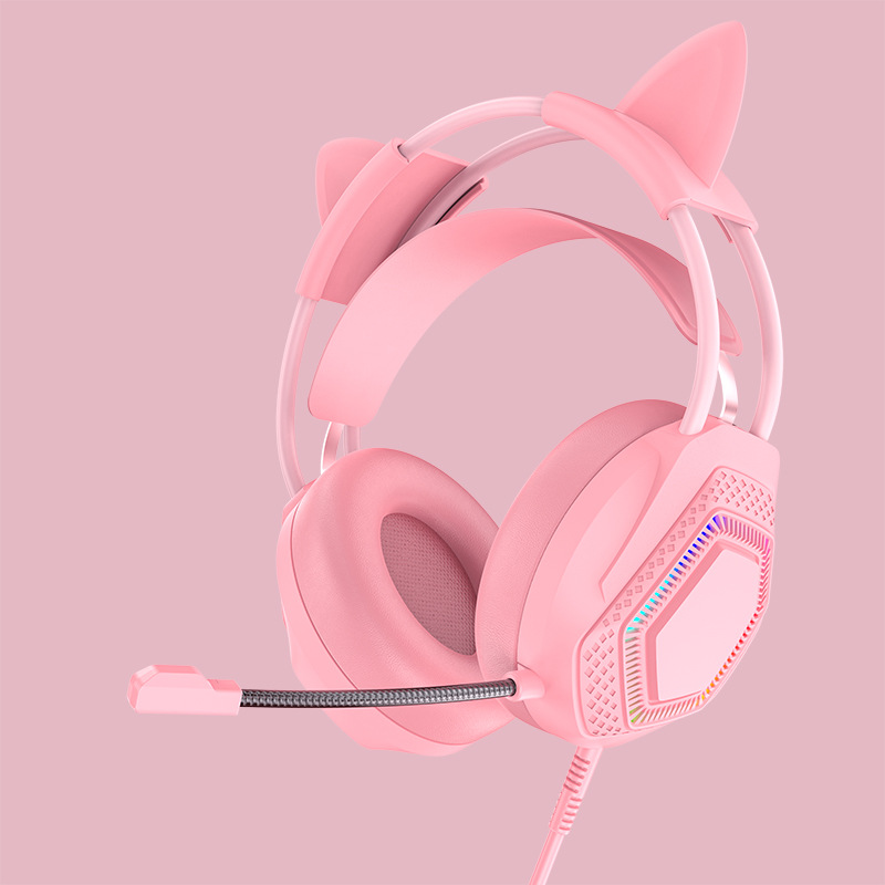 Dongguan Shunxin meistverkauftes Overear-RGB-Licht rosa Katzenuhr-Gaming-Headset H601 süßes Gaming-Headset
