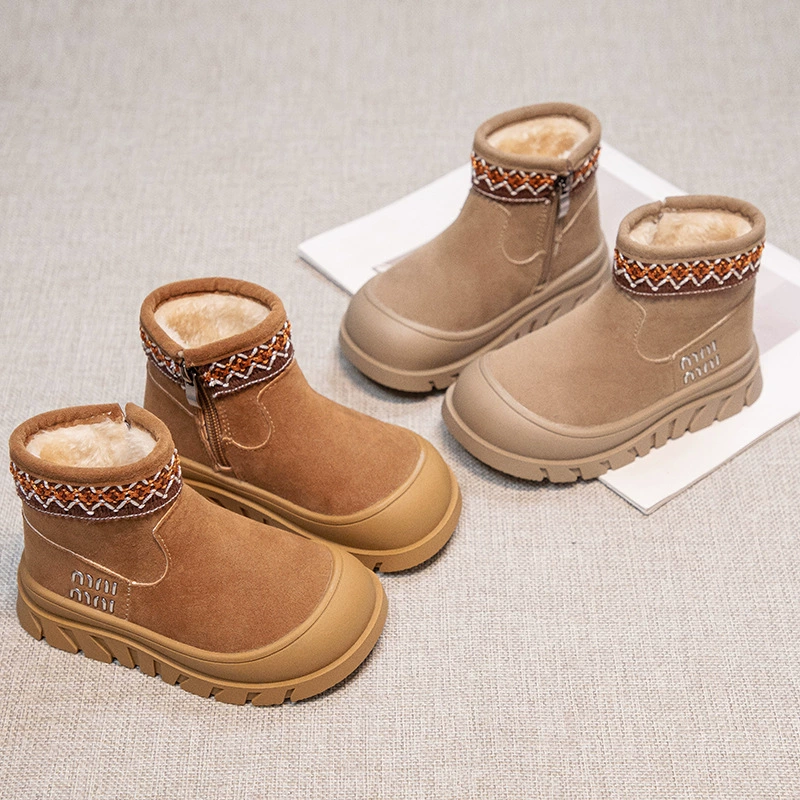 Национальный ветер теплый противоскользящий детский снежный сапог 2024 осень-зима новая мода дикий бархат утолщенный северо-восточный хлопок обувь