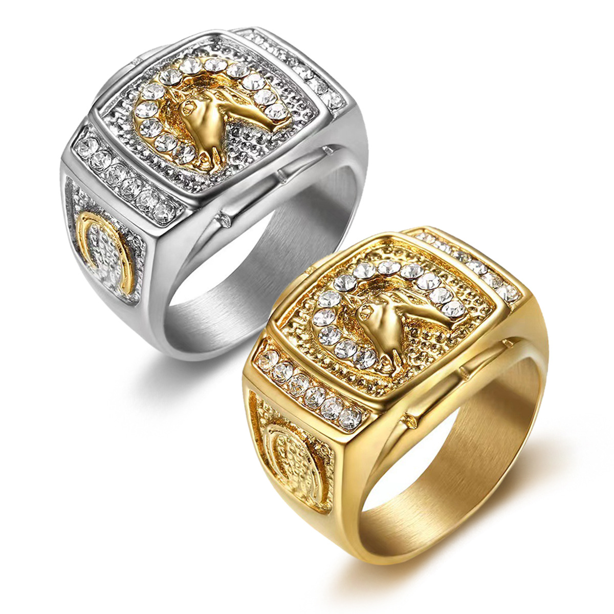 Holiday, Street Occasion Titanium Steel Material Men's Hip-Hop Rings Horse Titanium Steel Men Signet Rings
