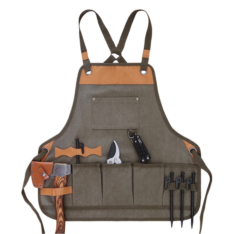 Delantal de lona engrosada transfronteriza PU delantal de cuero suave peluquería tienda de té de leche ropa de trabajo electricista herramientas de carpintería delantal