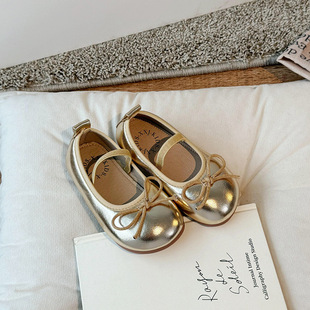 2025 Spring and Autumn New Korean Style Girls Soft Soled Shoes Bow Baby Anti-Slip Women's Uniform Leather Shoes