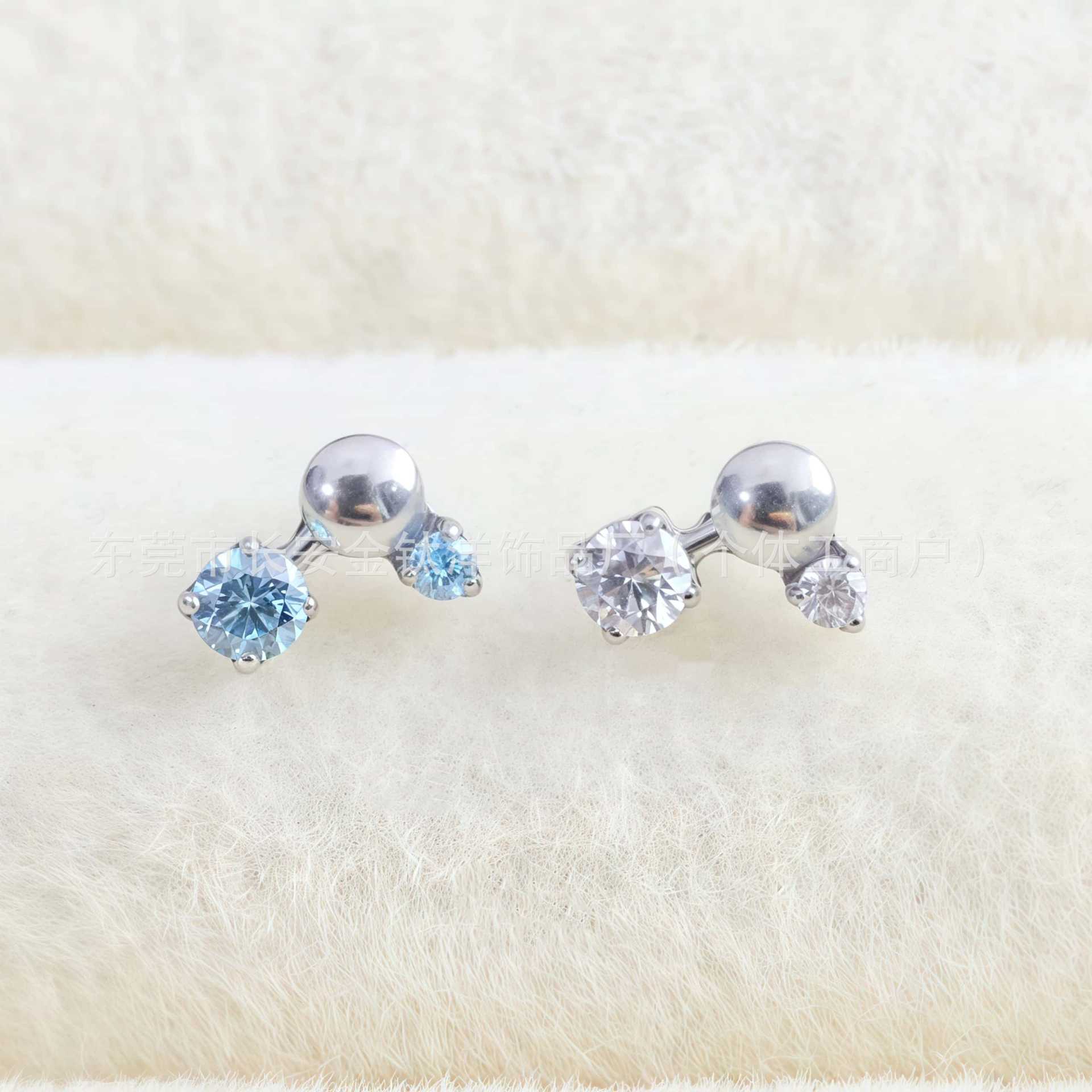 G23 Titanium 7-Shaped Round Zirconia Ear Studs, Bezel-Set Lip Studs, Nose Studs, Ear Cartilage Studs detail image 7