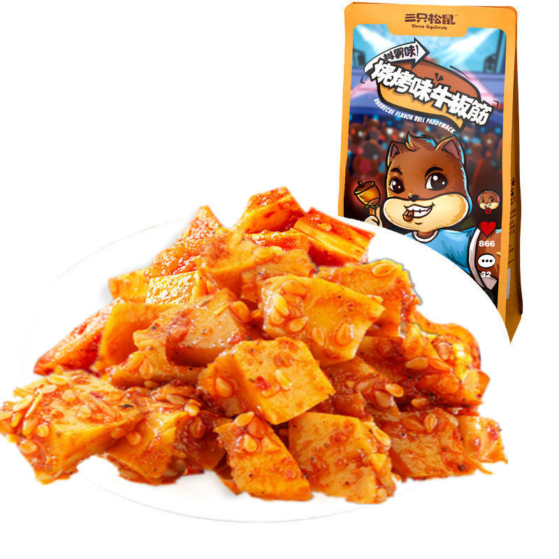 一件代發三三隻松鼠燒烤味牛板筋120g牛肉乾麻辣小零食肉食熟食