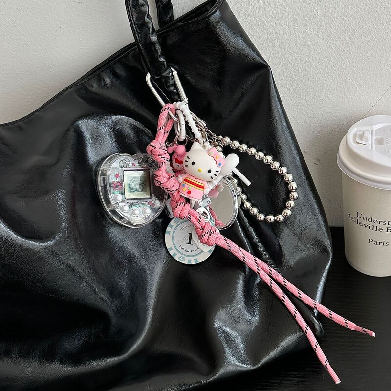 Cartoon Girl Heart Kitten Game Machine Bag Pendant Decorative Cute Girl Powder Climber Rope Niche Keychain