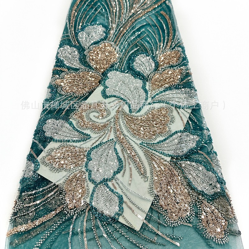 Tejido de encaje bordado de moda europea y americana vestido de cena francés vestido de nicho de diseño de tela