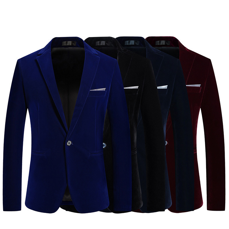 [M-5XL] New Suit Men's Jacket Golden Velvet Korean Casual Slim-fit Handsome Single Suit Small Suit