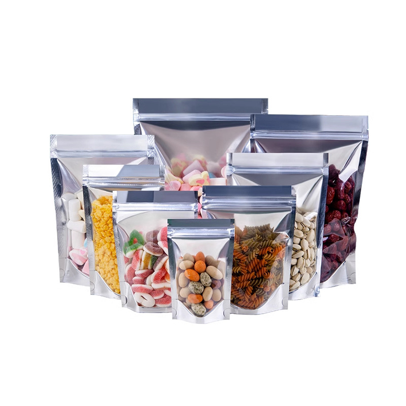 Bolsa autoportante de yin y yang chapada en aluminio, bolsa ziplock de papel de aluminio, bolsa de embalaje de alimentos engrosada con ventana, bolsa sellada con cremallera translúcida