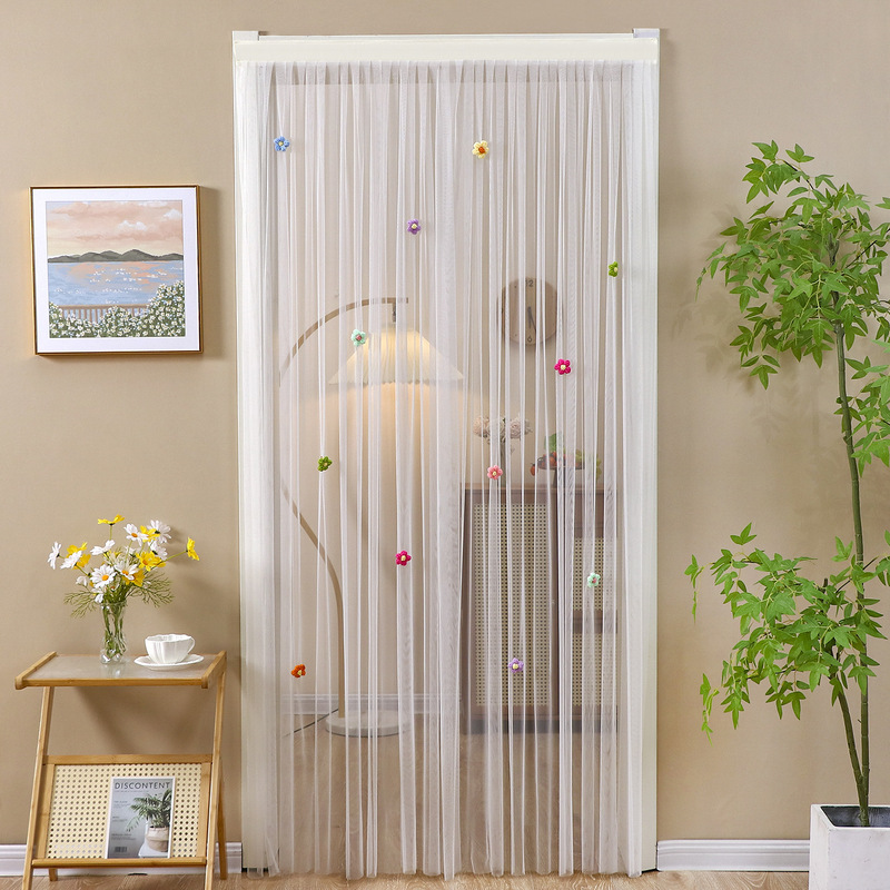 Princess cute mosquito-proof door curtain, bedroom privacy curtain, decorative curtain, hanging curtain with magic tape and telescopic rod, white and pink