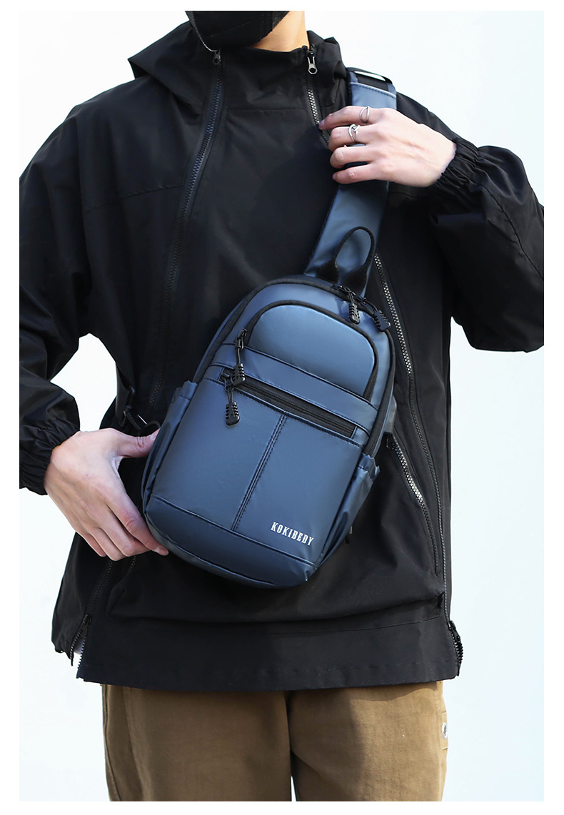 New men's chest bag, casual large-capacity single-shoulder crossbody bag, Korean-style motorcycle bag, water-resistant trendy backpack, cross-border undefined