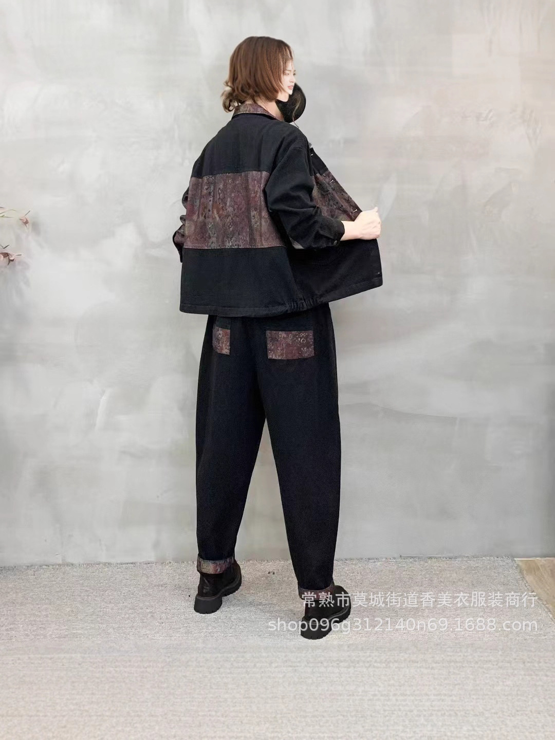 Traje casual de moda vaquero 2025 nuevo abrigo de solapa de empalme suelto de gran tamaño, conjunto de dos piezas de Harlem pants