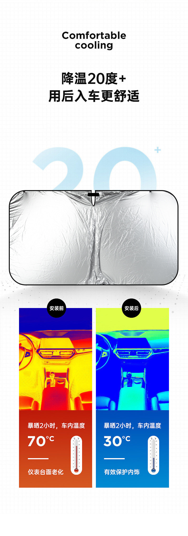 Titanium Silver Sunshade for Rear Windshield, Car Interior and Exterior Windshield Window Heat Insulation Sunshade Curtain, Summer Sun Block for Front and Rear