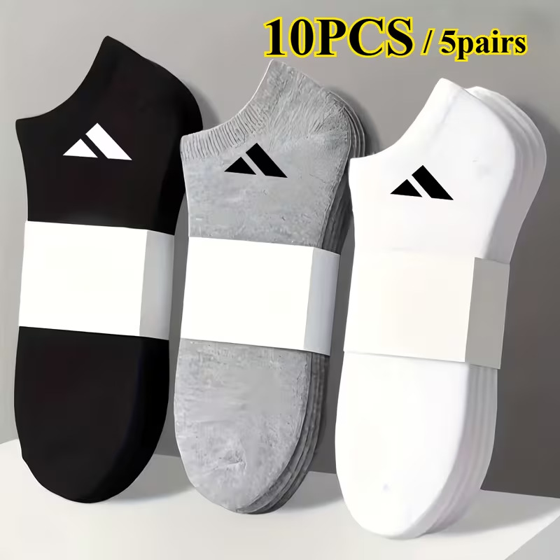 Sports Socks, Classic Black and White Gray Short Socks, Thin Boat Socks for All Seasons, Breathable and Sweat-Absorbent, Trendy Cotton Socks for Men and Women, Versatile
