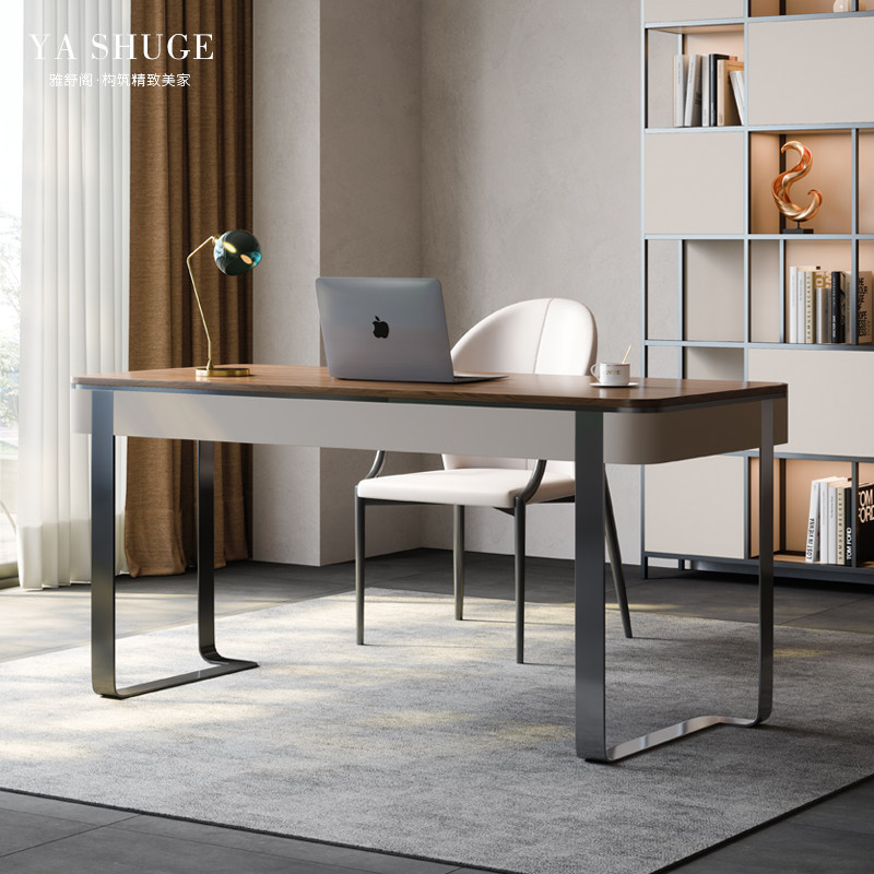 Solid Wood Desk, Villa Study Room Computer Desk, Italian-Style Minimalist Walnut Office Desk, Designer Writing Desk