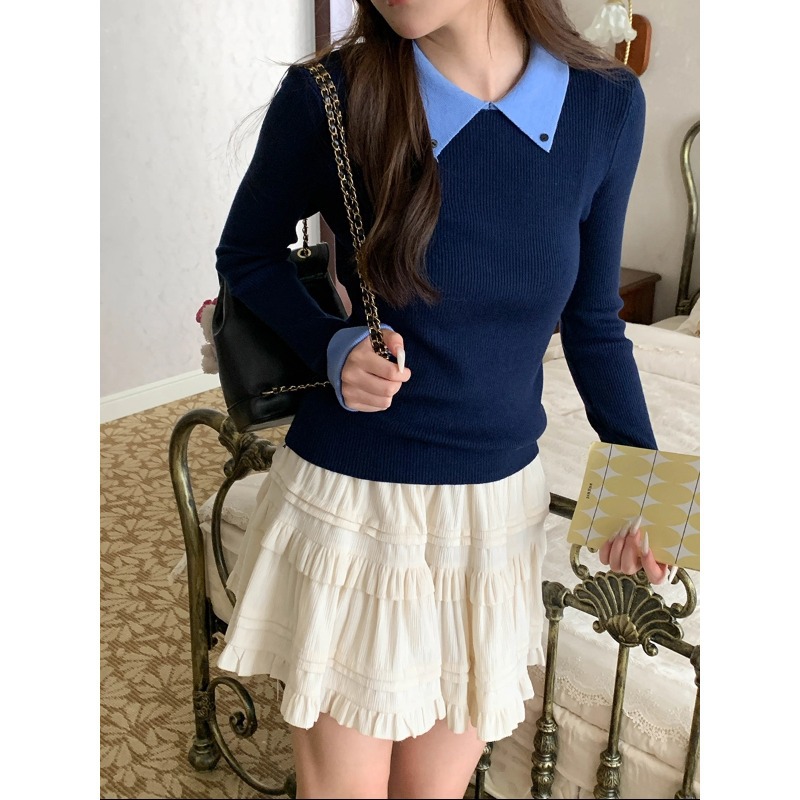 3th Morning 高智模范生 撞色拼接假两件polo领针织衫ZY3557