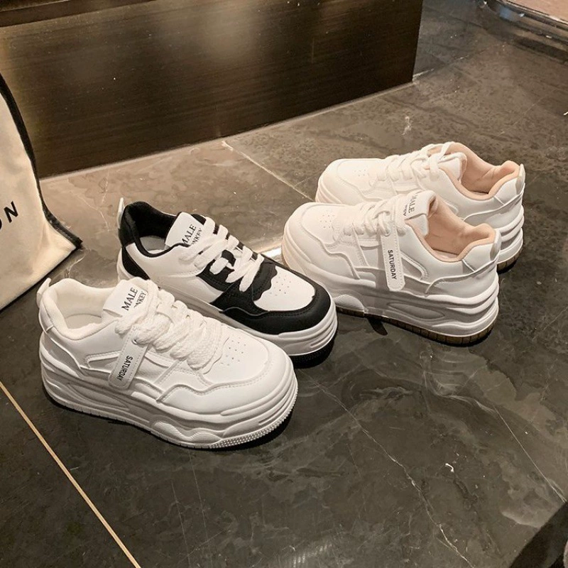 Трендовые универсальные белые кеды на платформе, повседневная обувь, тренд сезона, корейский стиль