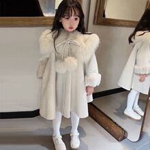 女童呢大衣外套冬装新款洋气小女孩儿童新年装服饰加绒红色拜年服