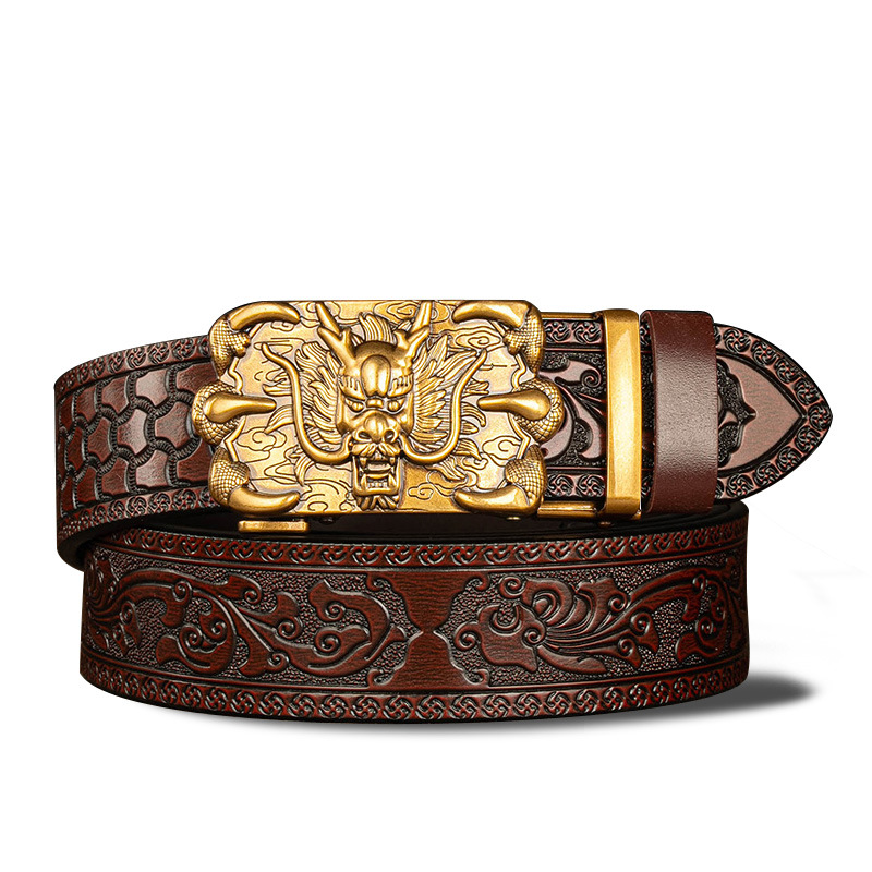 Nuovo modello di erba Tang Domineering intagliato da uomo automatico cintura con fibbia in rame con cintura personalizzata in rilievo a sei artigli di drago di vendita calda_voghion.com