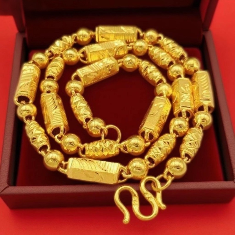 520 Gift for Boyfriend or Husband, Men's Gold Bamboo Knot Necklace, Masculine Retro Style, Long-Lasting Color, Bold Boss Chain