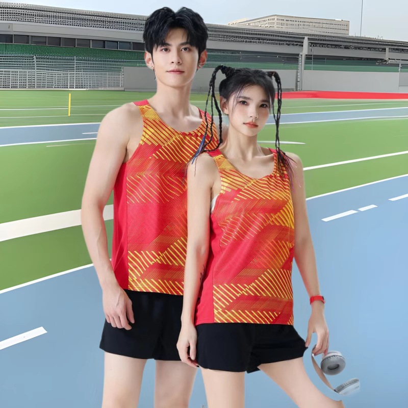 田径训练套装男无袖速干跑步服短跑短裤青少年马拉松运动服夏装|ru