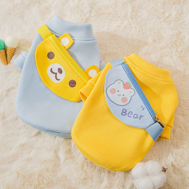 Новый рюкзак через плечо на молнии для щенков, трехмерный медведь, милый кот, тонкая двуногая одежда, одежда для домашних животных