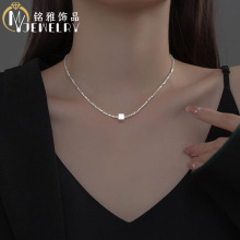 爆款s925纯银几何方块碎银子项链女高级感轻奢日韩风简约锁骨链饰