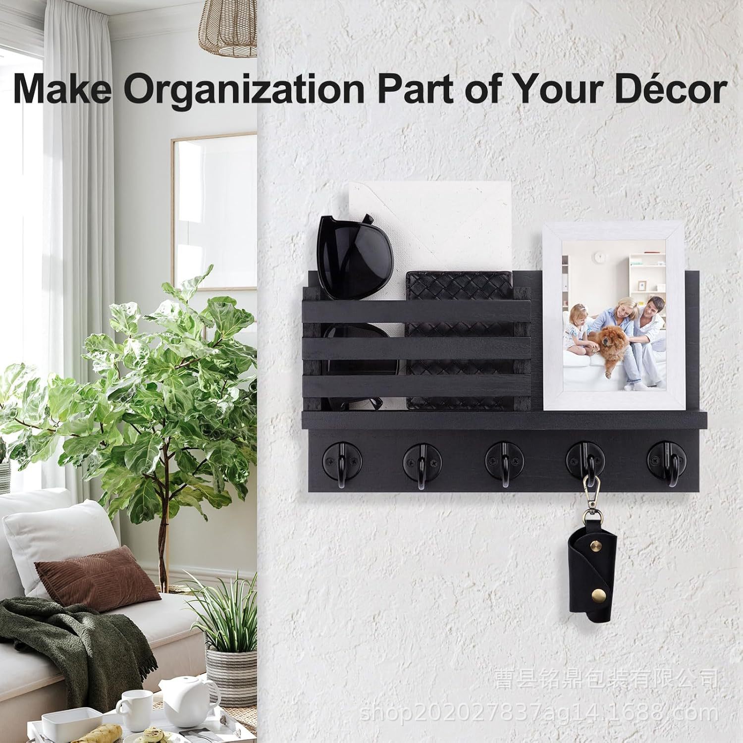 Cross-Border Wooden Wall Storage Rack Living Room Wooden Key Rack Wall-Mounted Entrance Mail Storage Rack Letter Rack