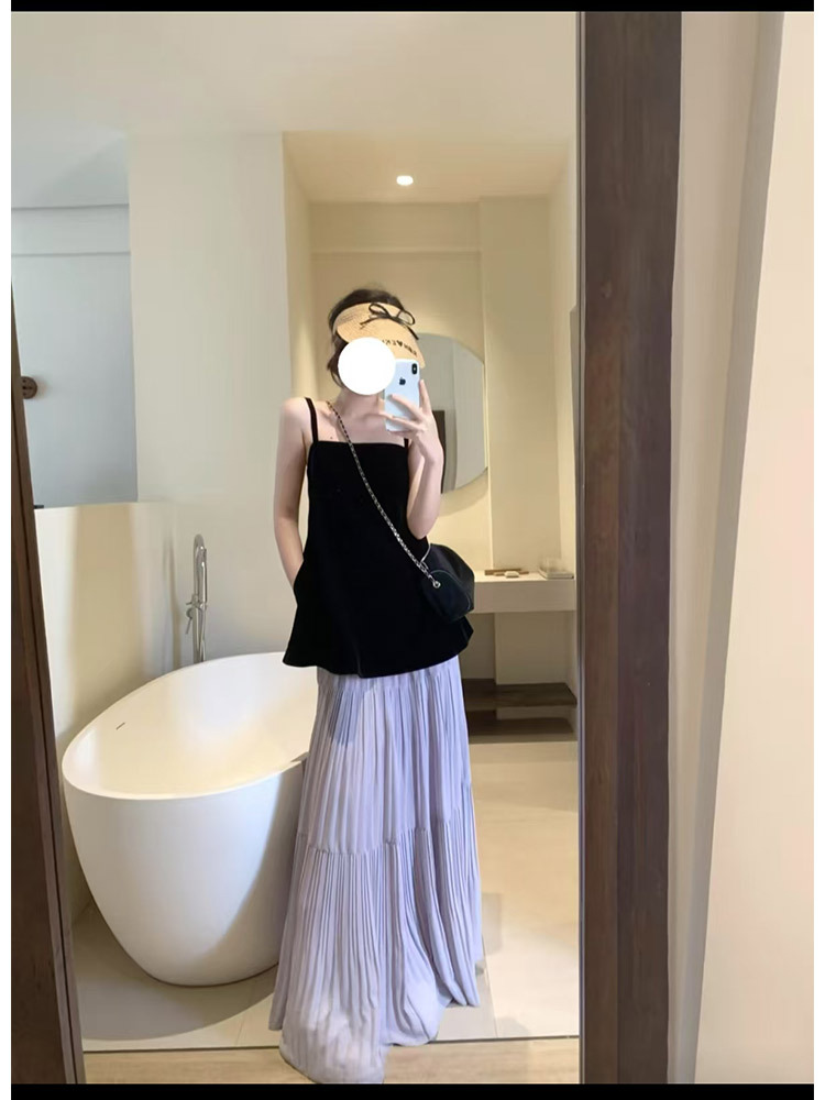 シフォン紫のロングスカート レディース 秋 ゆったり 細見え Aライン プリーツスカート ドレープ感 優しい雰囲気 ミディアム丈スカート