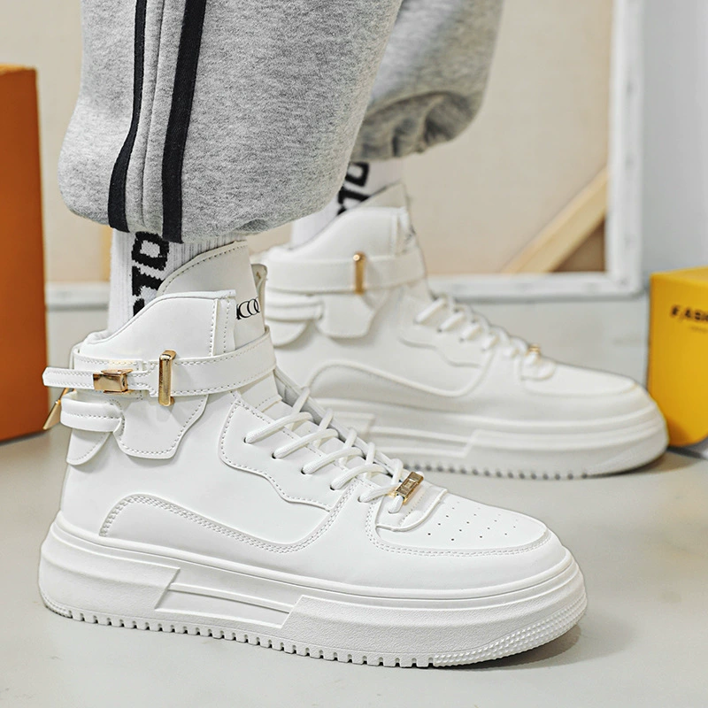 Ins мужские туфли хип-хоп металлические пуговицы высокие кожаные сапоги для мальчиков на высоком дне повседневные белые фото обувь модная фотография обувь