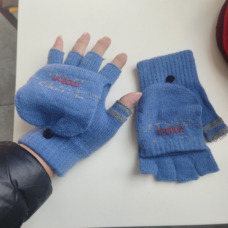 Shunzun trabajador de punto medio dedo guantes engrosados versión personalizable Logotipo de impresión offset estudiante cálido medio dedo Flip guantes