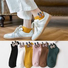 Socks for women spring and summer ins low-cut socks Japanese trendy socks breathable and sweat-absorbent cartoon cute eyes solid color boat socks