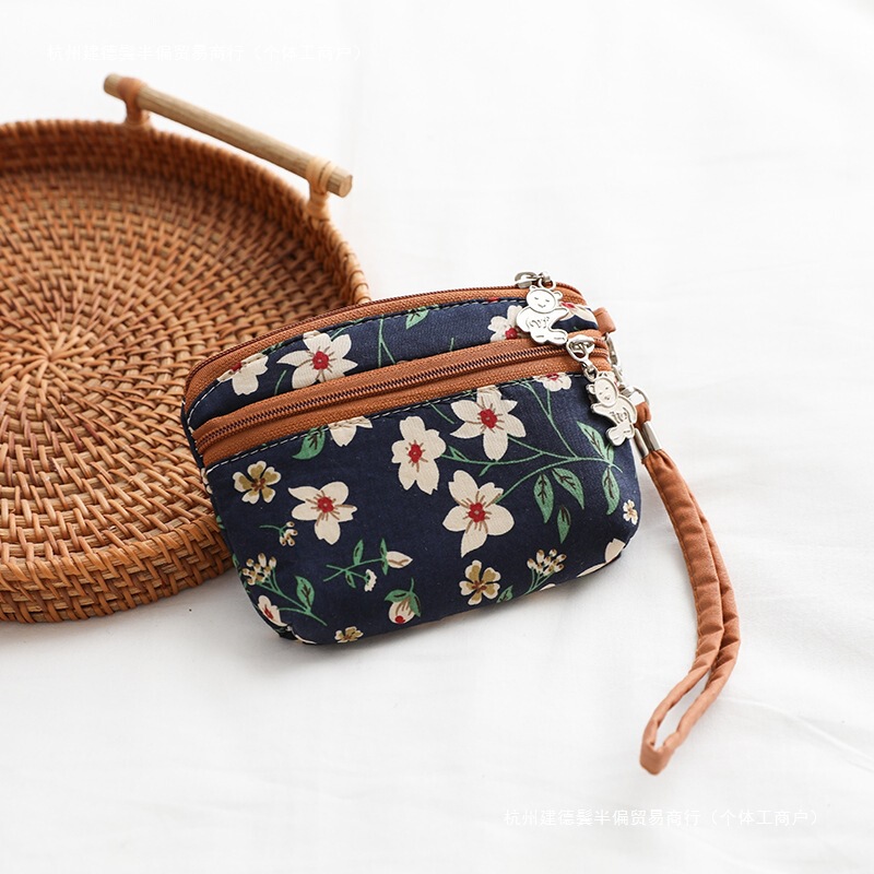 Middle-Aged and Elderly Women's Coin Purse for Mom, Grandma, and Elderly, Fabric Storage Small Pouch with Zipper Pocket and Key Holder, Velvet Lining